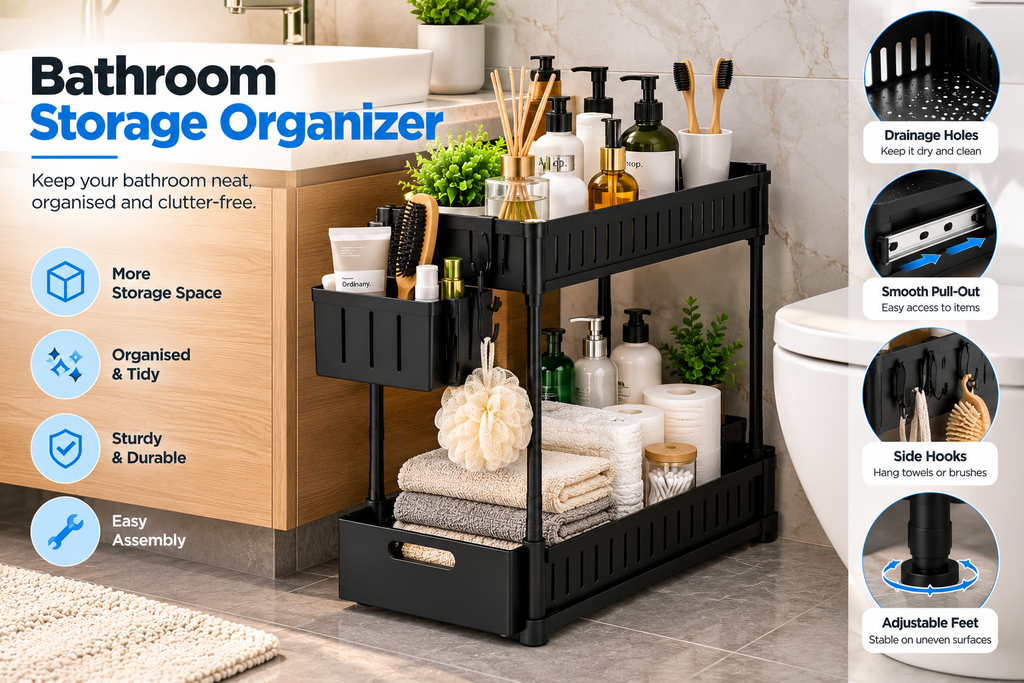 2-Tier Pull-Out Under Sink Organizer – Space-Saving Storage Rack  Copy