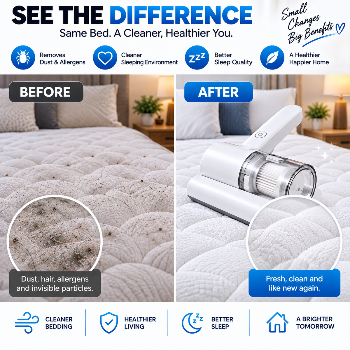 Cordless UV-C Mattress Vacuum Cleaner – Rechargeable Dust & Mite Cleaner