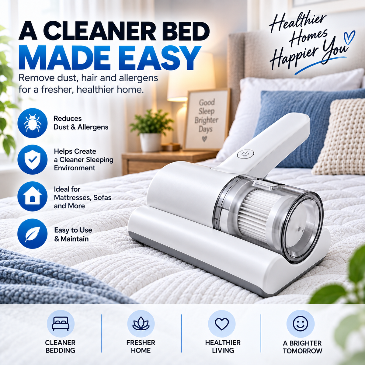 Cordless UV-C Mattress Vacuum Cleaner – Rechargeable Dust & Mite Cleaner