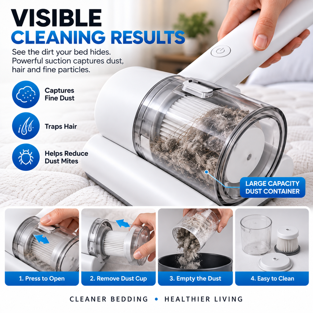 Cordless UV-C Mattress Vacuum Cleaner – Rechargeable Dust & Mite Cleaner