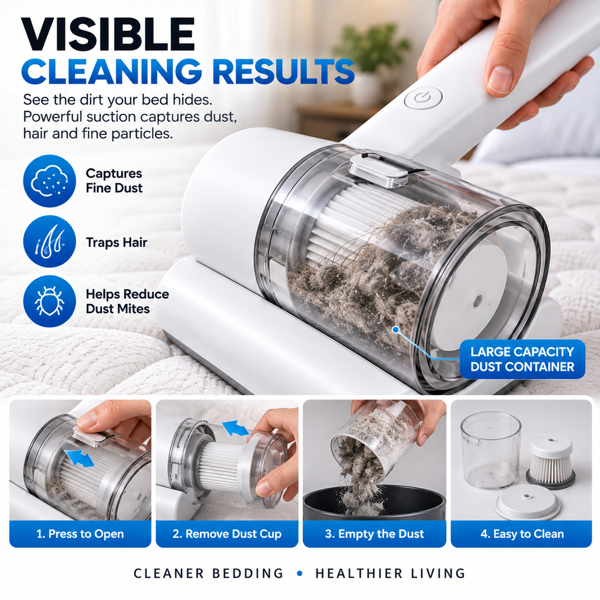 Cordless UV-C Mattress Vacuum Cleaner – Rechargeable Dust & Mite Cleaner