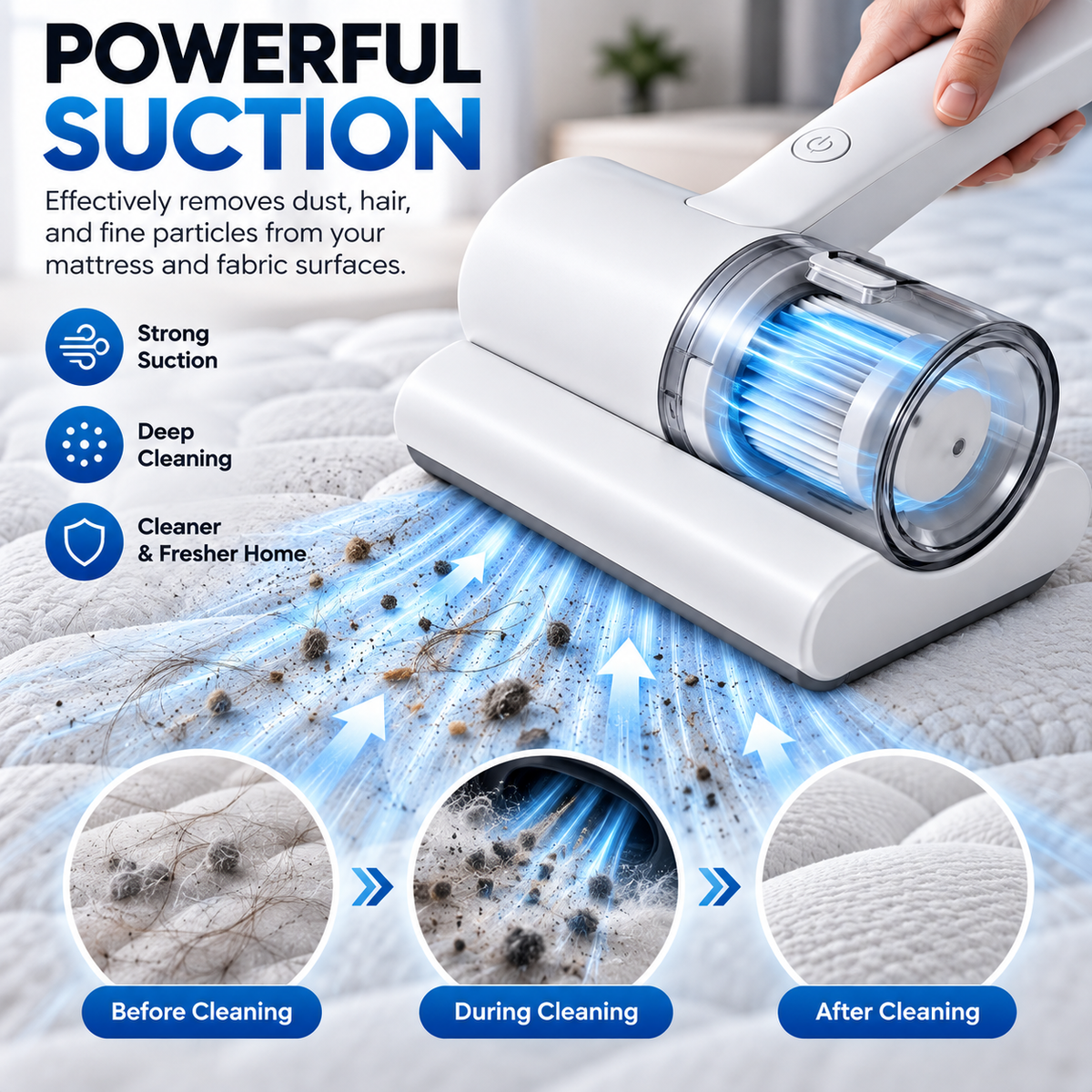 Cordless UV-C Mattress Vacuum Cleaner – Rechargeable Dust & Mite Cleaner