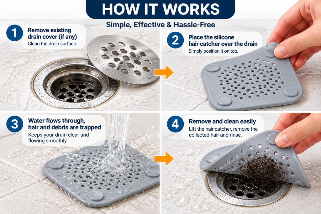 Silicone Shower Drain Hair Catcher – Reusable Anti-Clog Filter