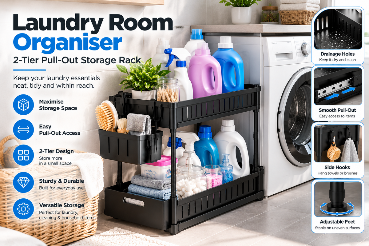 2-Tier Pull-Out Under Sink Organizer – Space-Saving Storage Rack  Copy