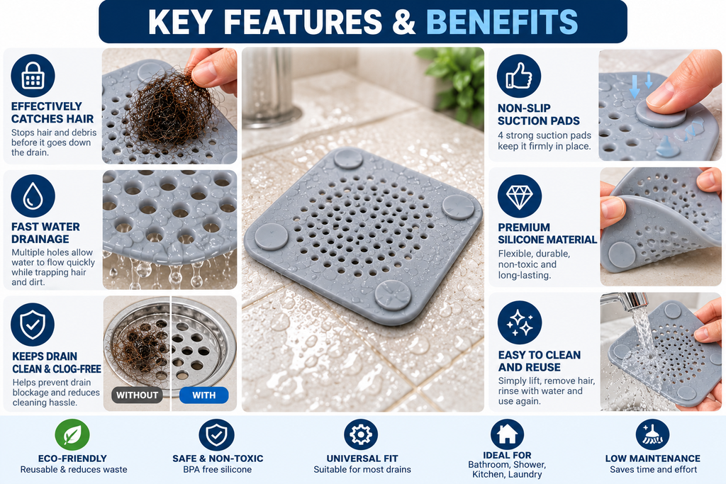 Silicone Shower Drain Hair Catcher – Reusable Anti-Clog Filter