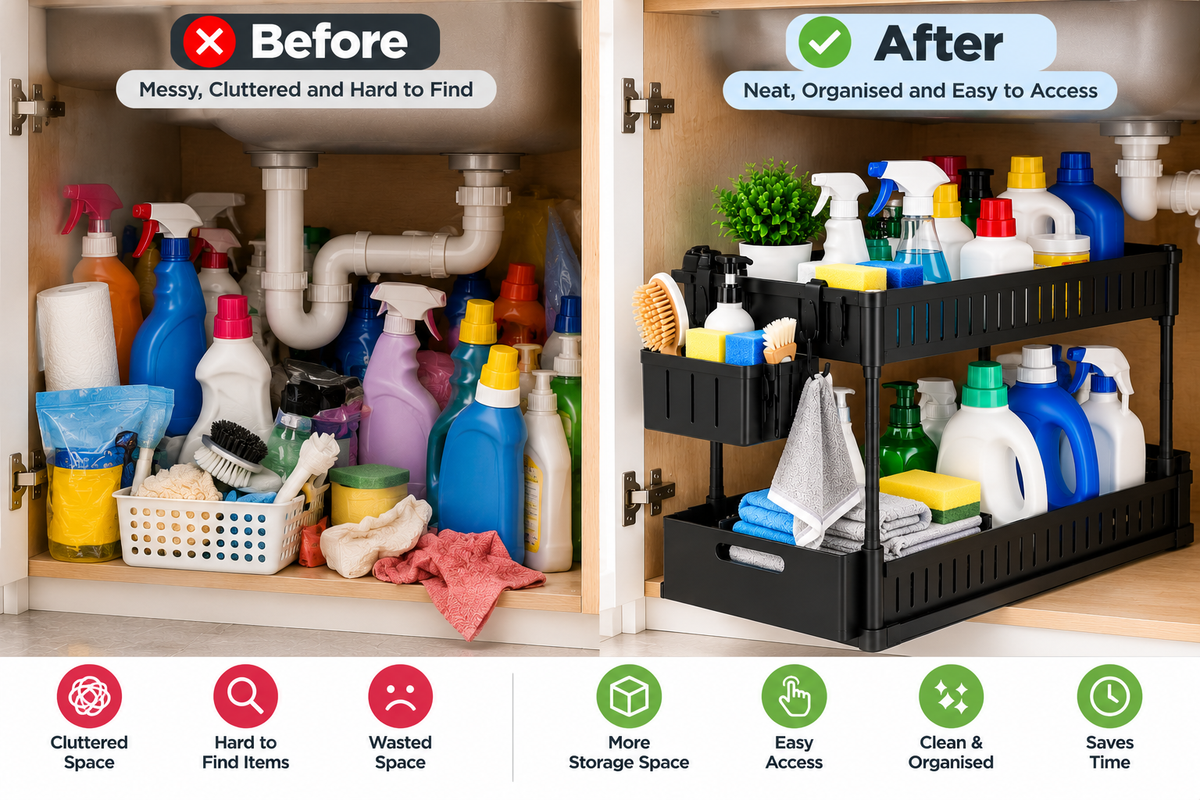 2-Tier Pull-Out Under Sink Organizer – Space-Saving Storage Rack  Copy