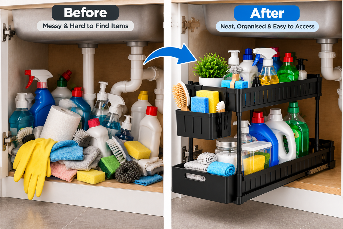 2-Tier Pull-Out Under Sink Organizer – Space-Saving Storage Rack  Copy